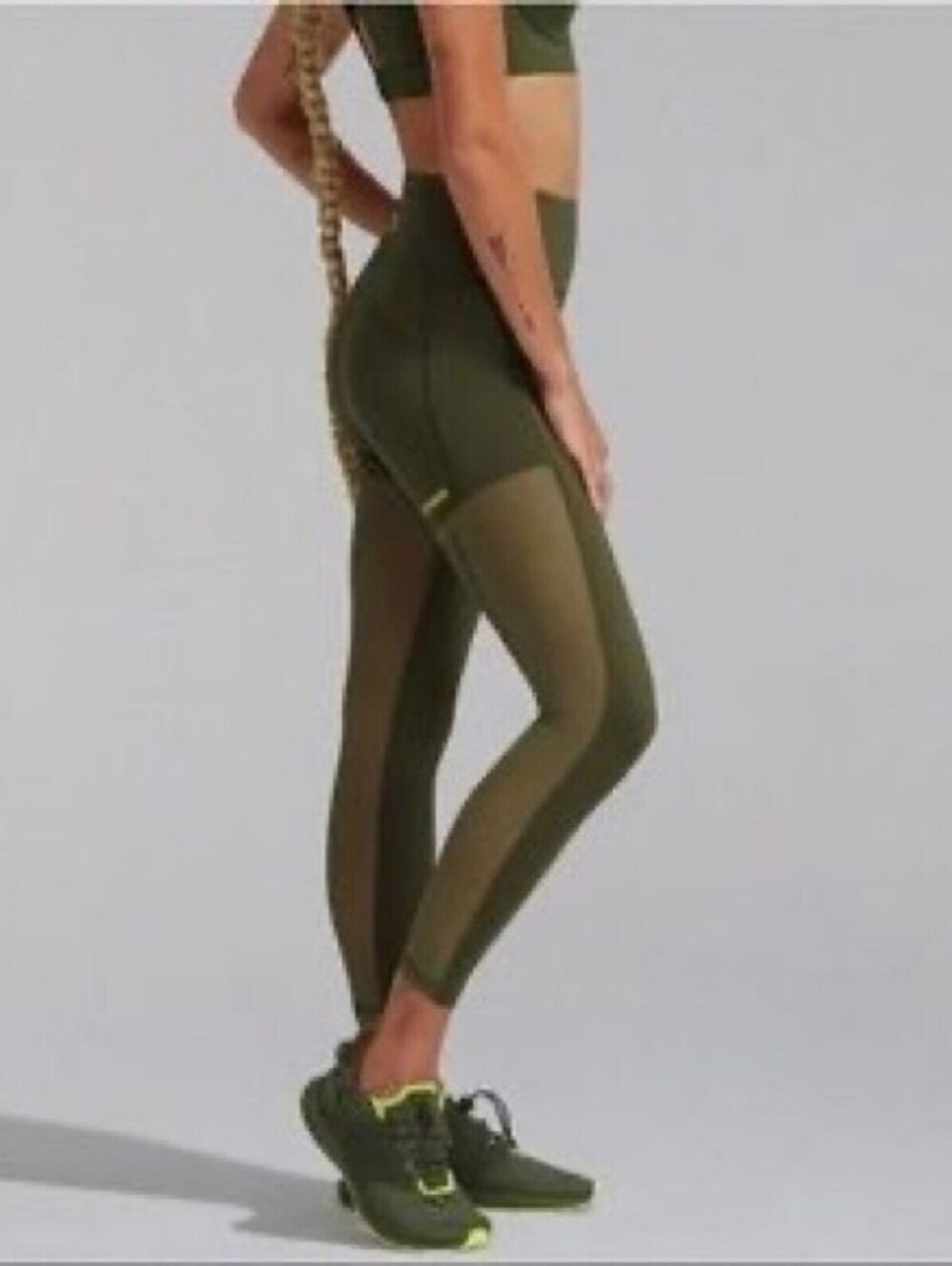 Adidas x IVY PARK Olive Green Mesh Panel High Rise Leggings Sz Small